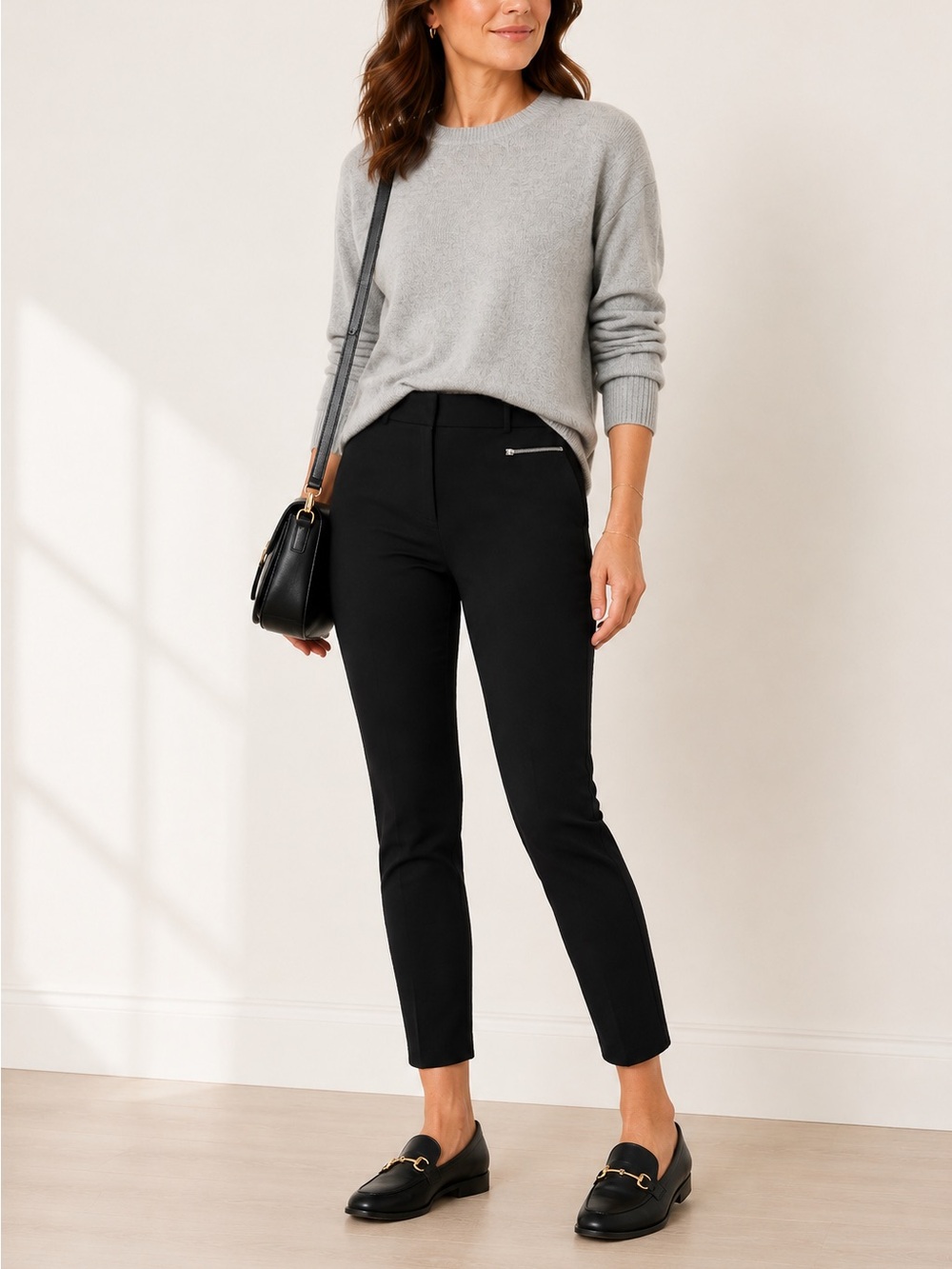 Vince Camuto Black Ponte Knit Slim Ankle Pants Zip Pocket Career Stretch Staple
